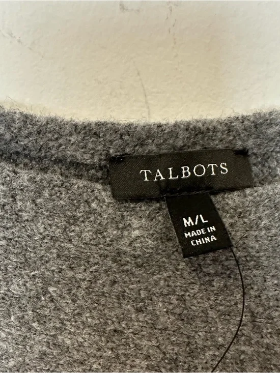 Talbots Women's Cotton Blend Soft Stone Embellished Poncho Gray Sweater - Picture 6 of 6